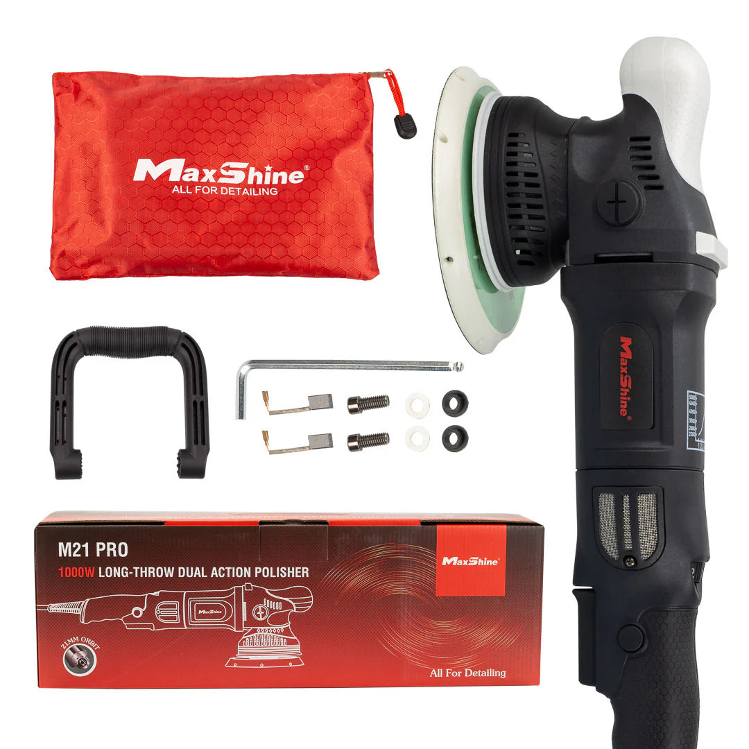 The M21 Pro random orbital polisher covers more area faster with its 21mm long throw and 6in backing plate provides even distribution of any compound, polish, or sealant.