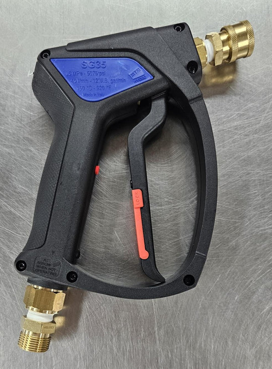 Pressure washer short gun with 22mm MPT connector on the bottom
